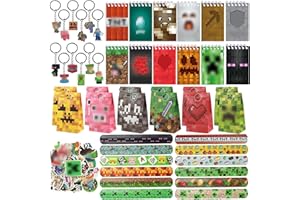EKKONG Miner Party Bag Fillers, 98 PCS Miner Birthday Supplies with Keychain Stickers Slap Bands PartyBags Notebook, Gamer Party Favours, Game Party Birthday Decorations for Kids