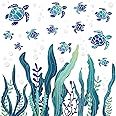 Tenare 2 Sets Under The Sea Wall Decals Sea Turtle Wall Stickers Ocean Grass Colorful Seaweed Decal Bubbles Vinyl Wall Sticker Sea Wall Decoration for Bathroom Toilet Bedroom Nursery Room