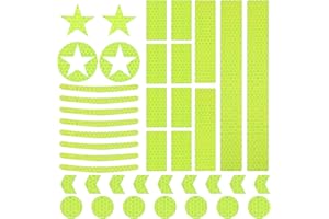 Prasacco 42Pcs Reflective Stickers, Helmet & Bicycle Safety Tape, Night Visibility Reflectors Bike Reflective Tape Car Reflector Sticker for Motorcycle, Scooter, Driveway, 8 Shapes