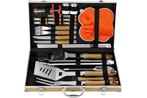 N NOBLE FAMILY 30Pcs Set Accessori Barbecue in Acciaio Inox di Alta Qualità - Attrezzi Barbecue Professionali - Set Barbecue Vari e Completi - Kit Barbecue All'Aperto per Uomini Donne