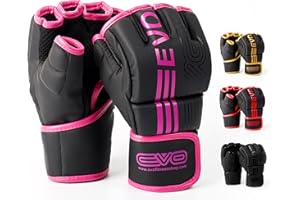 EVO Fitness Gants de MMA noirs mats pour arts martiaux, lutte, combat, boxe, combat, boxe, sports de combat, sac de frappe UFC, entraînement