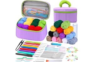 Deudy 80 Stück Häkelset für Anfänger, Starter Häkelset für Anfänger mit Häkelgarn Ergonomische Weicher Griff Häkelnadeln Häkelzubehör, Hakelnadelsets Anfänger für Handgefertigt