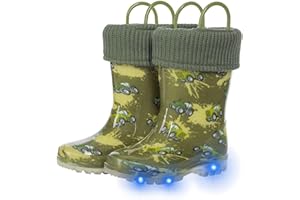 FUNCOO PLUS Wellies for Kids with Removed Warm Lining Carry Handle Wellington Boots Children Wellies Outdoor Light Up Rainy Snow Toddler Shoes