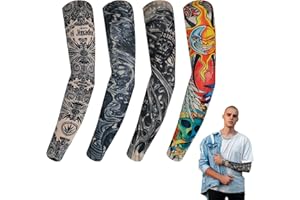 BBTO 4 Pieces Tattoo Sleeves for Men Fake Temporary Tattoo Sleeves Nylon Arm Tattoo Sleeves Arm Sunscreen Sleeves Stockings Woman Art Fancy Dress Party