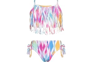 SHEKINI Costume da Bagno per Ragazze Due Pezzi Stampa Estivo Chic Nappe Decorazione Bikini Ragazza Tankini Set per 6-14 Anni