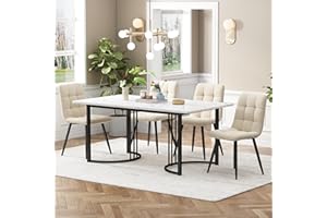 Ctastay Esstisch Set mit 4 Stühlen 140x80 cm, Essgruppe mit 4 Stühlen aus Samt, Küchen-Esstisch für Zuhause & Familie, Schwarz Metall Tischbeine + 4 Beige Stühlen