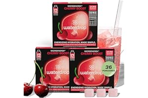 WATERDROP MICRODRINK waterdrop® Microdrink Energy Drink, 90mg Cafeína y Vitaminas, sabor: CEREZA, 36 Pastillas Saborizantes Para Agua, Bebidas Sin Azúcar, Sabores Agua y Refresco Instantaneo