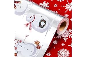 Wikadlik Foil Christmas Wrapping Paper - 43cm x 10m Luxurious Metallic Silver Presents Packing Paper - Elegant Snowman/Scarf/Snowflakes Design