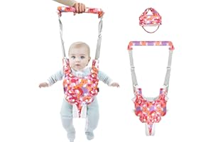 AMO NENES Arnés de Paseo y Protector Cabeza Bebe para Niño, Riendas Primeros Pasos, Acolchado Desmontable, Auxiliar de Paseo para Apoyo del Niño, Mango Ajustable, Levántate y Camina Aprende 8-36 Meses, Rojo