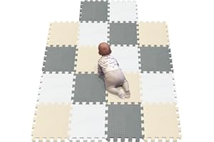 YIMINYUER Puzzle-Spielmatte für Baby und Kleinkinder, rutschfeste Bodenmatte aus Eva-Schaumstoff Weiß Beige Grau R01R10R12G301018