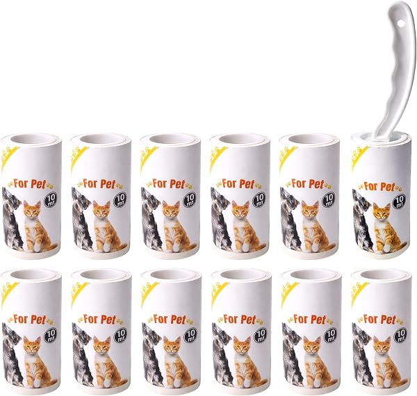 Today - Cepillo Adhesivo Profesional con 12 Rollos de 10 Metros + Mango, 120 Metros. Rodillo quitapelos de Animales, Cepillo quitapelusas Perro y Gato - Extra Largo - Fabricado en Italia - 1