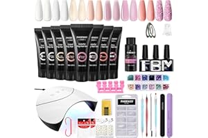 Poly Esmalte de Uñas Kit, Phoenixy 8 Colores Básicos 15ml Kit de Extensión de Uñas Gel con 36W LED Lámpara, Kit Uñas de Gel con Pegatinas para Uñas DIY en Casa
