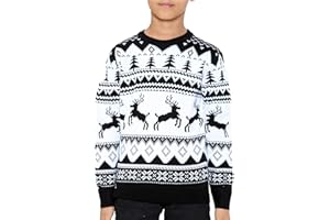 NOROZE Boys Girls Christmas Jumper Long Sleeve Fairisle Reindeer Snowflake Xmas Tree Knitted Crewneck Novelty Sweaters for Winter and Holiday Parties