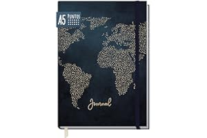 HÄFFT paper&you® dotted Journal A5 con banda elástica "Travel the World" 156 páginas, cuaderno de notas con puntos, diario - sostenible & respetuoso con el clima