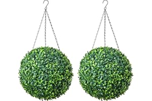 CHRISTOW Pair of Artificial Boxwood Topiary Balls, 28cm Faux Leaf Pant Hanging Ornaments, Decorative Outdoor Garden Topiaries, Lush Lifelike Foliage, UV Fade Protected, Pre-Attached Chain with Hook