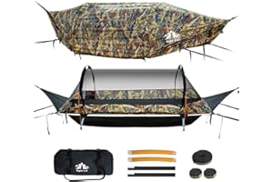 Night Cat Lay Flat Hammock: Flat Bottom with Mosquito Net Waterproof Rainfly for 1 Person Camping in Garden Backyard Wild