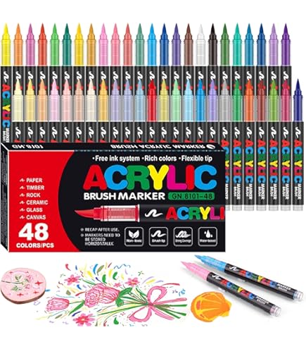 NICETY 180 Colors Acrylic Paint Pens - Brush Painting Markers for Stone, Wood, Glass, Ceramics - 1-6mm Brush Tip Water-Based Acrylic Markers for Adults