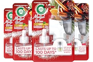 AIRWICK Air Wick Plug in Diffuser Kit, Mulled Wine, Pack 4 x Kits, 1 Device & 1 Refill, Long Lasting Fragrance, Lasts up to 400 days, Plug in Air freshener