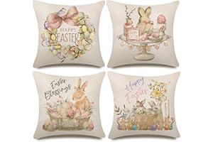 PITMT Cuscini Pasquali 4 Confezioni, Fodere Cuscini 40x40 Vintage Decorazione in Lino a Forma di Coniglietto Pasquale, Federa Cuscino per la Decorazione Pasquale del Divano, Della Camera da Letto