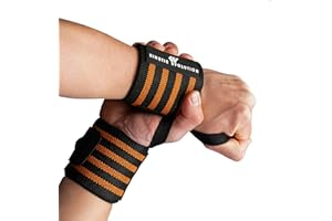 KINETIC EVOLUTION [1 Paar Sport Handgelenkbandagen für Damen und Herren, Wrist Wraps Handgelenkstütze, Handgelenkschoner, schont-unterstützt das Gelenk, Bodybuilding, Fitness (Orange Streifen)