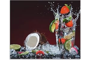 ARTland Spritzschutz Küche aus Alu für Herd Spüle 60x50 cm (BxH) Küchenrückwand mit Motiv Getränke Obst Früchte Kokos Erdbeere Limette Cocktail S6AS