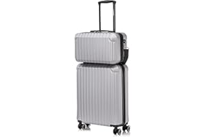 R.Leone Valigia Ryanair 55x40x20 cm+ 40x20x25 cm Set 2 Pezzi Trolley Bagaglio a mano 4 Ruote e Beauty Case in ABS 2208 (Argento, Set 2 Pezzi S+XS)