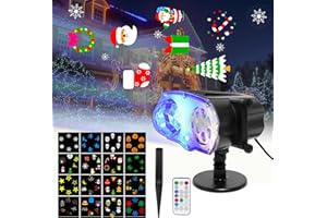 FXICH luces proyección de Navidad hace que atmósfera Navidad decoraciones aire libre, espectáculo luces Navidad con imágenes Papá Noel, medias Navidad, alces y copos nieve para mejores decoraciones Navidad