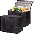 ELECDON Set of 2 Large Insulated Reusable Grocery Bags with Sturdy Zipper and Handles, Insullated Bags Foldable Washable Heavy Duty Cooler Totes for Hot or Cold Food Delivery, Travel, Shopping