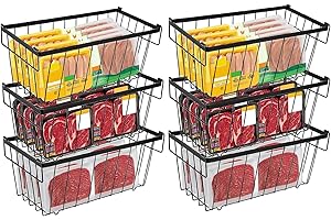 Yolispa Paniers de CongéLateur Coffre, Lot de 6 paniers de Congélation Empilables avec Poignées, Rangement Congelateur Empilable Panier Congelateur fond Antidérapant