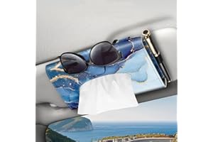 CaseBot Autovisier-Taschentuchhalter‌ – Sonnenvisier-Serviettenhalter, Maskenhalter fürs Auto, Taschentuchbox aus PU-Kunstleder für Rücksitz in PKW, LKW und SUV, Marmor Blau