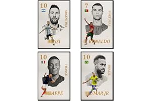 NebulaNova Lot de 4 posters Ronaldo Superstar de football Messi, Neymar et M bape Messi Impression d'art, Poster de célébrités de sport, pour le salon, décoration d'intérieur 30 x 45 cm