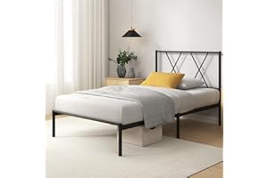 Zinus Elias łóżko 90x190 cm - Metalowa rama łóżka z zagłówkiem - łatwy montaż - wysokość 30 cm - Łóżko z metalowym stojakiem na listwy - schowek pod łóżkiem - czarne