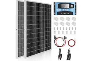 【240W MPPT Solar Panel Kit】DERUXI 2x120W Solar Panel Kit 1kWh/Day Off-Grid for RV Boat Camping Shed: 2Pcs 120W 12V Mono Solar Panels+30A MPPT Solar Charge Controller+T Connector+Solar Cable+Z Bracket