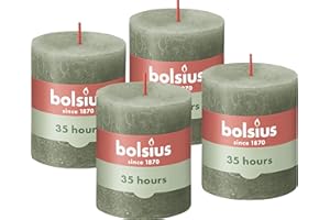 Bolsius Candela rustica a pilastro - verde scuro - confezione da 4 - lunga durata di 35 ore - senza profumo - cera vegana naturale - senza olio di palma - 8 x 7 cm