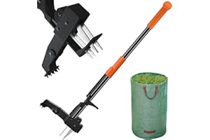 SKKAEO Stand Up Weed Cutter - 40" Long Weed Cutter + Garden Bag, 4 Stainless Steel Claws and Folding Footboard, Easy Weed Removal, No Bending Down