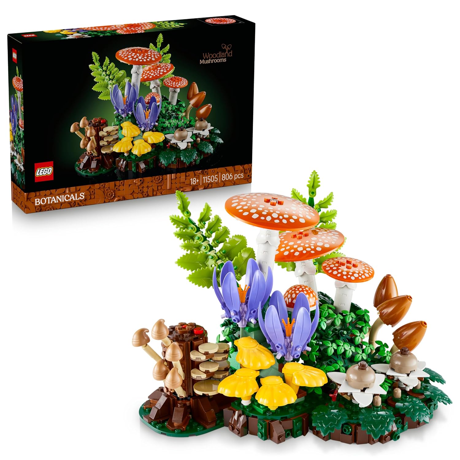 LEGO Botanicals Bospaddenstoelen - Kunstplanten Bouwpakket voor Volwassenen - Incl. een Paddenstoel en Nepbloemen - Woondecoratie en Bureau-Accessoire - DIY Cadeau voor Vrouwen en Mannen 11505