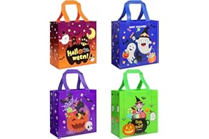 GOMANCHE Halloween Trick or Treat Bags with Handle, 4 Pcs Non-Woven Halloween Tote Bag, Reusable Exchange Gift Wrapping for Kids, Bulk Goodie Bag for Party Favors Supplies, 22x23x11cm