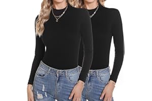 Aottori Camiseta Cuello Alto Mujer Pack de 2 Manga Larga Básica Top Elegante Sólido Camisa Casual Ligero Elástico Suave Interior Térmico T Shirt