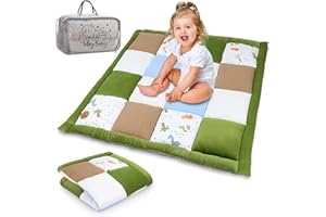 TOTSY BABY Tapis parc bebe patchwork 120x120 cm- tapis couverture bébé naissance matelas parc Coton avec velours et piqué gaufré Dinosaure