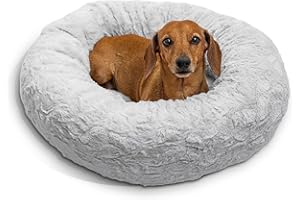 Best Friends by Sheri The Original Calming Donut Lux - Cama Relajante para Perros y Gatos - Pelo sintético Gris - Pequeña: 58 x 58 cm