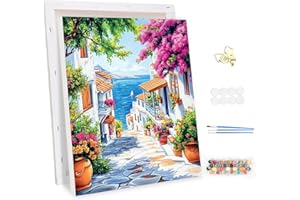MEIYUDA Peinture par Numero Adulte avec Cadre Vue Mer Fleurs, DIY Peinture Acrylique pour Adultes Débutants Facile sur Toile Avec Peintures et Pinceaux Decoration Maison 30x40cm(Boîte cadeau)