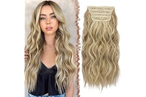 ‎FESHFEN FESHFEN Clip in Extensions, 4PCS Haarverlängerungen mit Clips Synthetik Gewellte Haarextension Dreckiges Blond Clip in Haarteil für Frauen, 50 cm