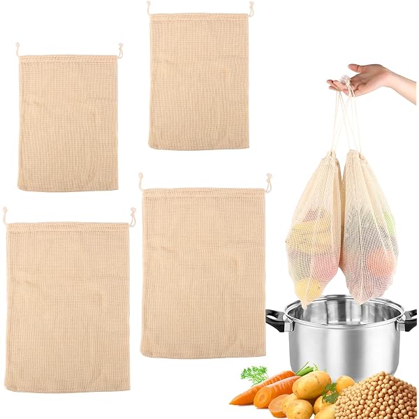 4 Sachets étamine Alimentaire Réutilisables - Coton Bio - Pour Cuisson, Lait Végétal, Filtration - Lavables