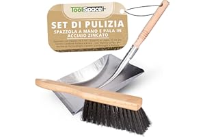 ToolSpace Spazzola con Paletta 44,5 cm - Scopino in Legno 32 cm per Camino Carbone Sabbia e Brace - con Manico Lungo per Barbecue Polverelegno Cenere Giardinaggio e Pulizia - Scopa Piccola per Auto