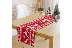 Funnlot Christmas Table Runner Red 270 x 28 cm Xmas Table Runner Linen Tables Runners Christmas Long Runner for Table