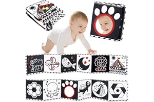 Jiosdo Baby Spielzeug 0-3 Monate, Kontrastbuch Baby, Schwarz Weiss Baby Spielzeug, Kontrast Spielzeug Baby, Schwarz Weiß Kinderwagenspielzeug Baby Stoffbuch, Frühe Lernspielzeug 0+ Monaten