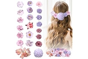 HNCOWPTU 21 Stück Blumen Haarspangen Bohemian Haarclip Mehrfarbig Rosen Haarnadeln Haarschmuck für Strandparty, Braut, Hochzeit, Event Dekoration (Pink Lila)