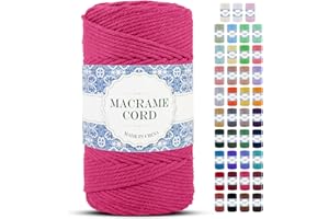 Uiopa Cuerda Macrame 4mm x 200m Hilo Macrame Grueso Cuerda de Algodon Natural Suave de 4 Hilos, Cordel Algodón para DIY Manualidades Tapices de Pared Cortina Colgador de Plantas (Rosa Roja)