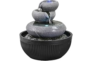 Fuente de Interior Cascada 3 Niveles jarro Efecto Piedra Natural luz LED Colorida, decoración Interior Zen y Elegante, Fuente de Mesa, Idea de Regalo excepcional, Altura 21 cm – Geelong Zen'Light