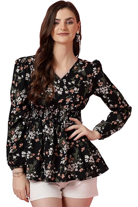 black floral peplum top